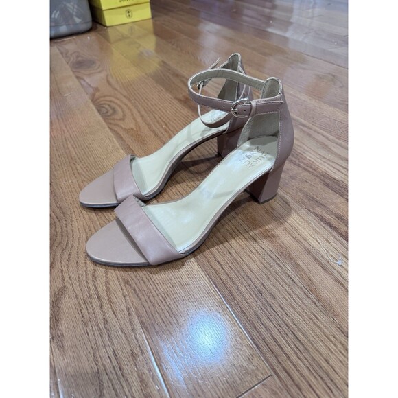 Naturalizer Nude Block Heel Sandals Size 12 Strappy Ankle Beige - Picture 1 of 10